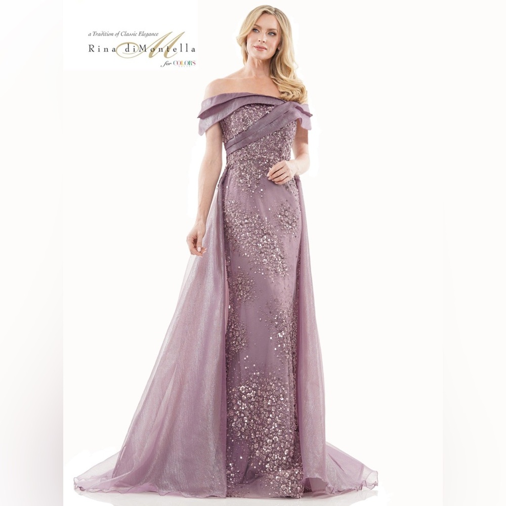 Victorian Lilac Rina di Montella Long Formal Off Shoulder Gown